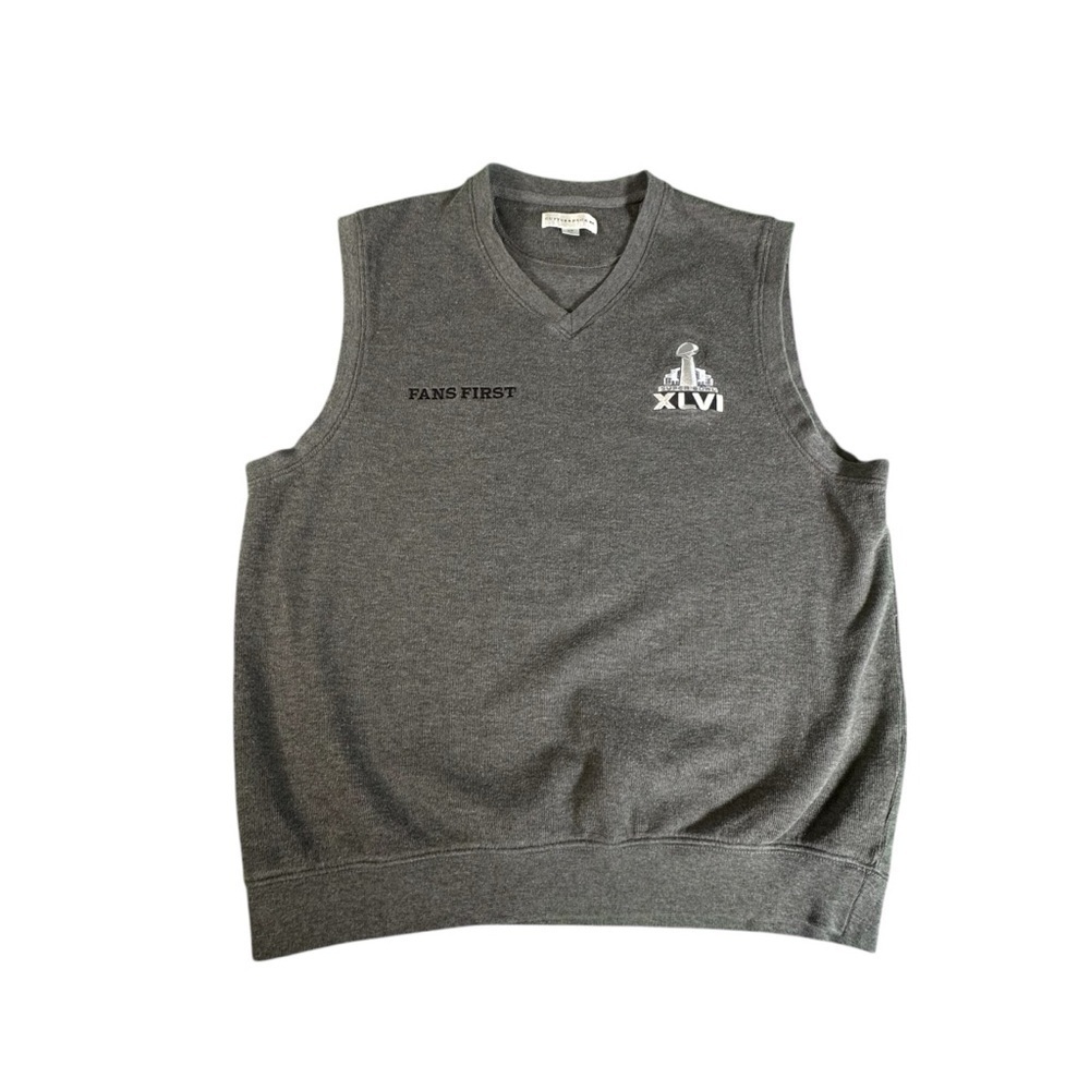 CUTTER & BUCK NFL Super Bowl XLVI SWEATER VEST Fans First Gray Size Medium